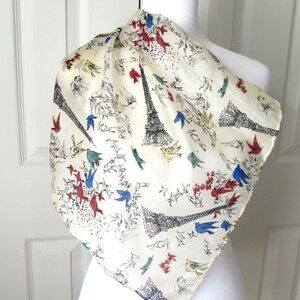 PARIS FRANCE EIFFEL TOWER Vintage Scarf Red White and Blue Small Size Silky